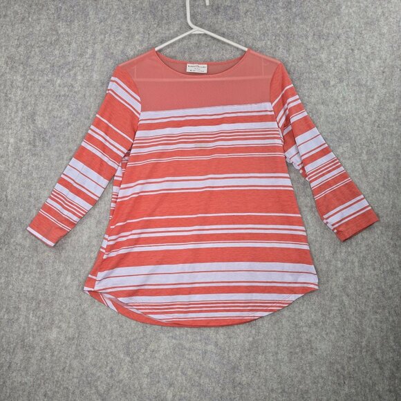 Bobbie Brooks Tops - Bobbie Brooks Womens Striped Coral 3/4 Sleeve Top Mesh Accent M Polyester Blend